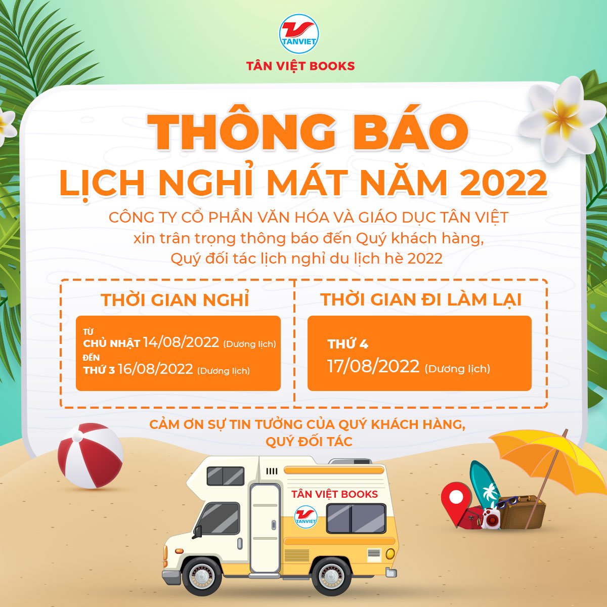 THÔNG BÁO LỊCH NGHỈ MÁT