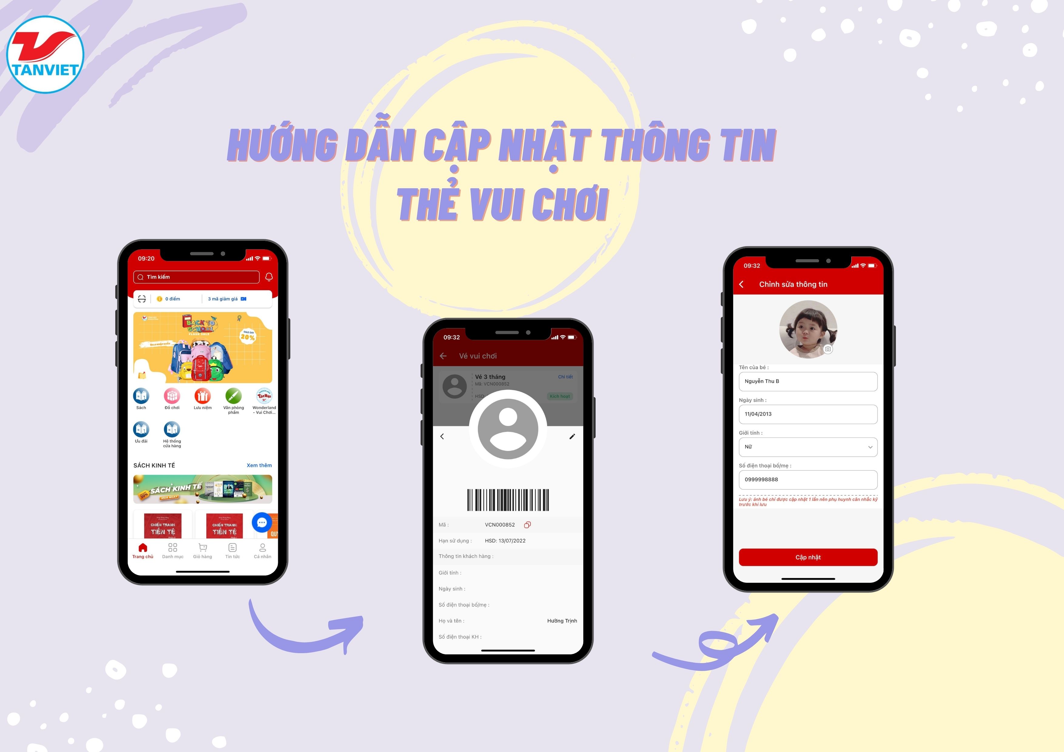 HƯỚNG DẪN CẬP NHẬT THÔNG TIN THẺ VUI CHƠI DÀNH CHO KHÁCH HÀNG  TRÊN APP “SÁCH TÂN VIỆT”