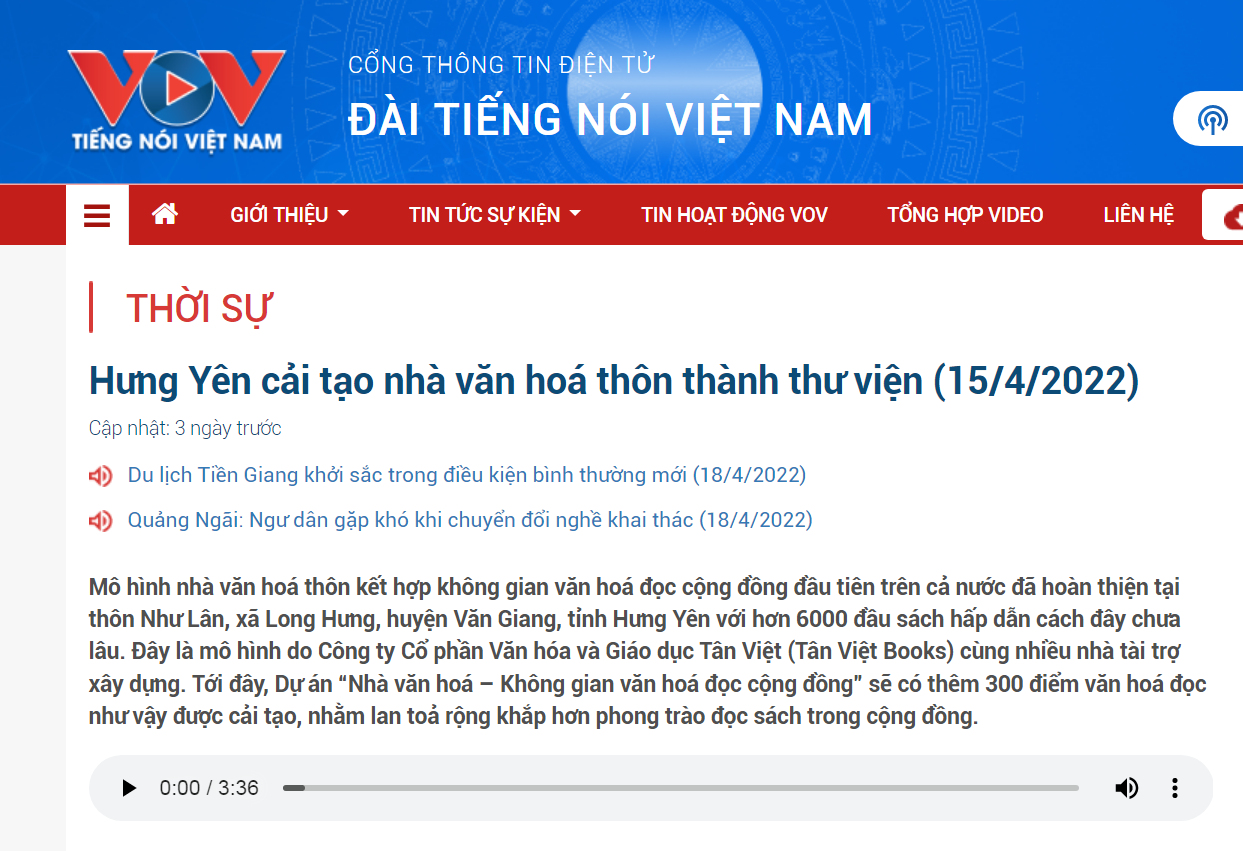 Hưng Yên cải tạo nhà văn hoá thôn thành thư viện (15/4/2022)