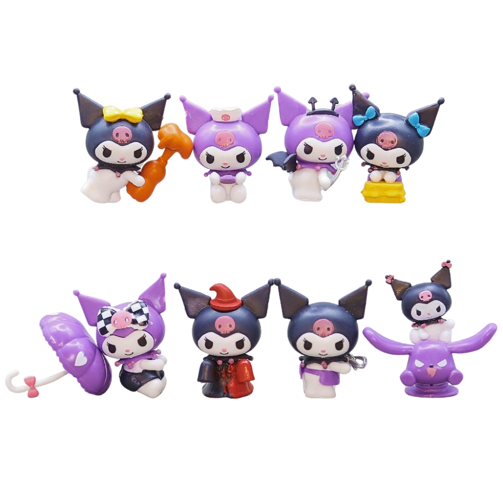 Mô hình kuromi Bộ 8 Melody Gemini Pudding Dog Cinnamon Dog Kuromi Bản A - cao 6cm - Nặng 200gram - No Box - K24-T2-S6