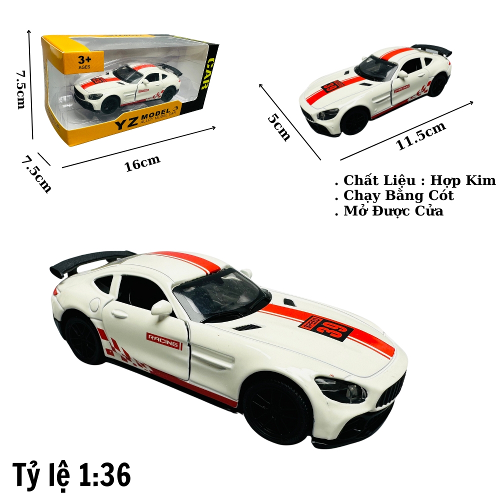 Mô Hình xe mẹc trắng vạch đỏ  tỉ lệ 1:36 Hợp kim có thể mở cửa - bánh sau chạy cót - Dài 11.5cm - rộng 5cm - cao 3.5cm - nặng : 100gram - FULL BOX : box màu SKU : oto108