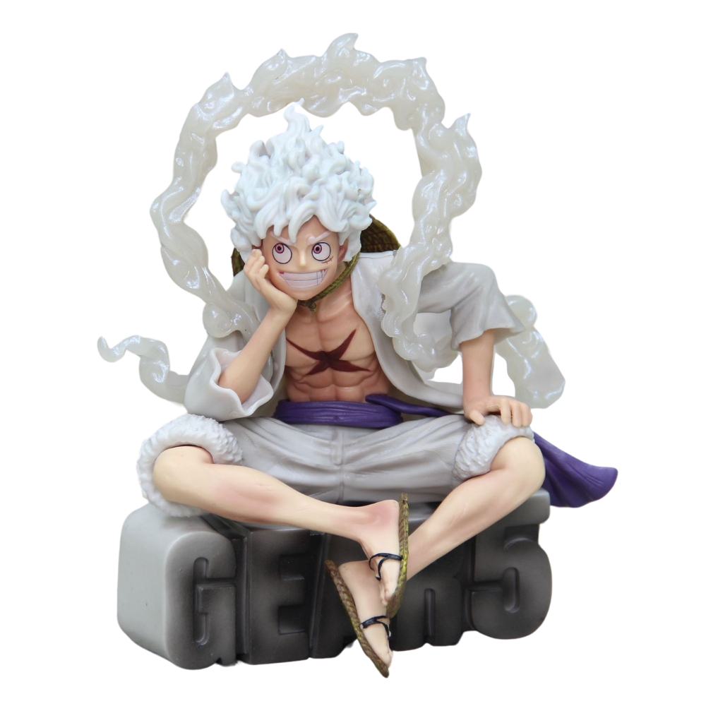 Hàng Cao Cấp -  Mô Hình OnePiece Luffy gear 5 áo trắng ngồi cười tay chống cằm có đế siêu đẹp Cao 15cm - Nặng 500gram , Figure OnePiece - Full Box K18-T3-S2
