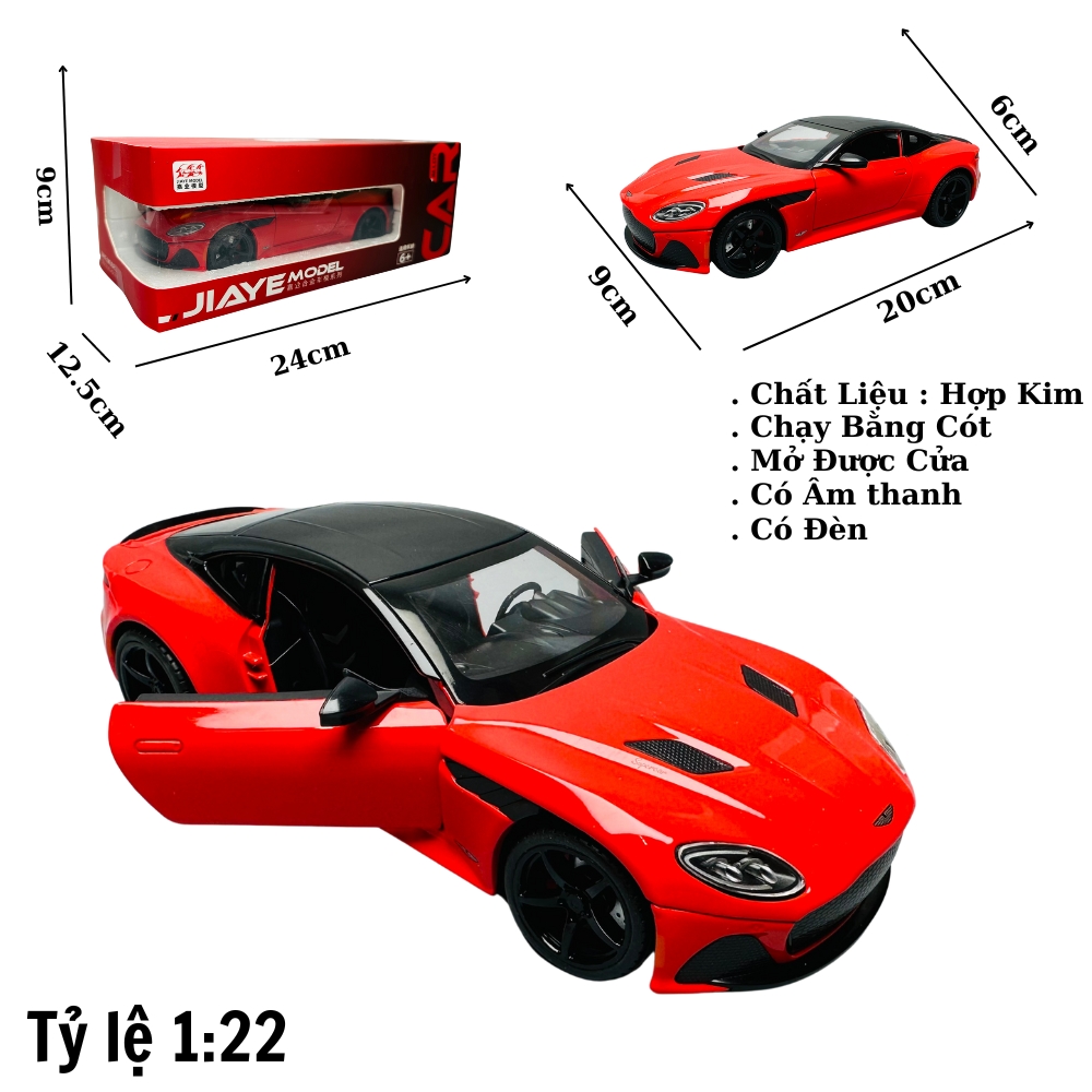 Mô Hình Xe aston martin đỏ 1:22 Hợp kim có thể mở cửa - bánh sau chạy cót - Có tiếng - đèn pha sáng - Dài 20cm - rộng 9cm - cao 6cm - nặng ~ 1000gram - FULL BOX : box màu SKU : oto141 - K63-T3-S2