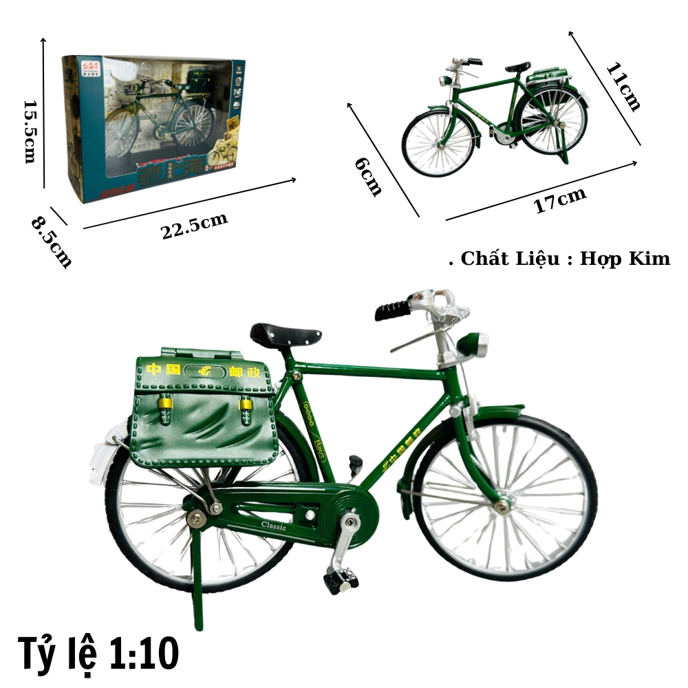 Mô Hình xe đạp xanh thống nhất 1:10 Hợp kim - Phụ kiện : bơm - Dài 17.5cm - rộng 6cm - cao 11cm - nặng ~ 500gram - FULL BOX : box màu SKU : oto313 - K64-T4-S2