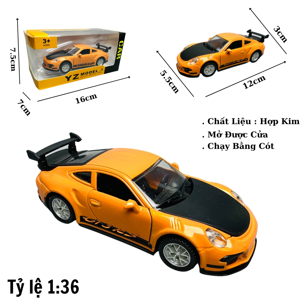 Mô Hình xe poscher cam đen tỉ lệ 1:36 Hợp kim có thể mở cửa - bánh sau chạy cót - Dài 12cm - rộng 5.5cm - cao 3.5cm nặng : 200gram - FULL BOX : box màu SKU : oto180 - K66-T2-S4