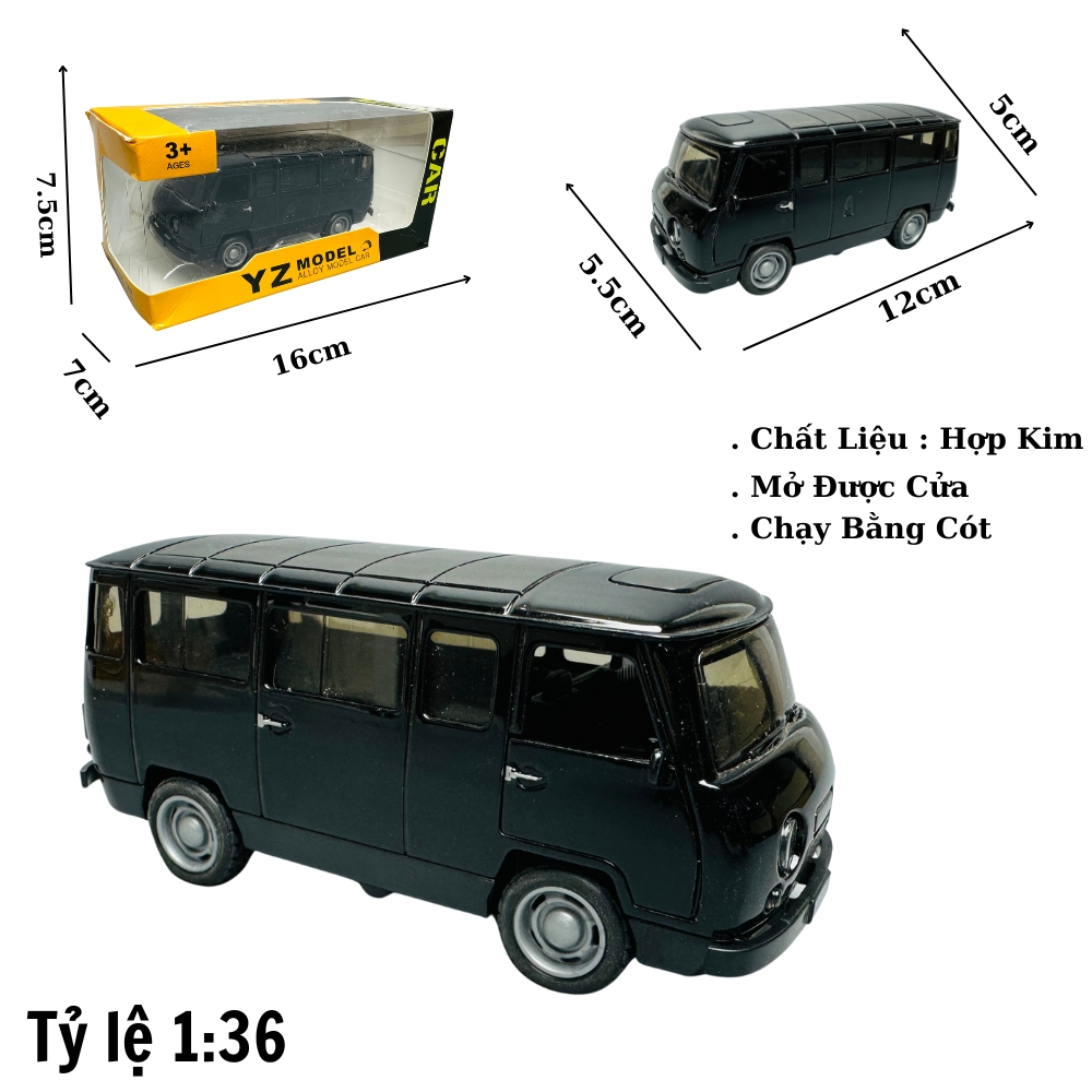 Mô Hình xe uaz đen tỉ lệ 1:36 Hợp kim có thể mở cửa - bánh sau chạy cót - Dài 12cm - rộng 5.5cm - cao 5cm nặng : 200gram - FULL BOX : box màu SKU : oto182 - K66-T2-S3