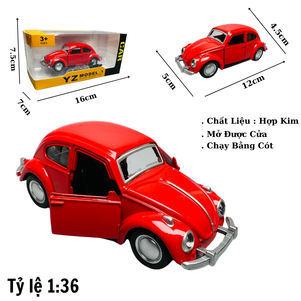 Mô Hình xe volkswagen đỏ tỉ lệ 1:36 Hợp kim có thể mở cửa - bánh sau chạy cót - Dài 12cm - rộng 5cm - cao 4.5cm nặng : 200gram - FULL BOX : box màu SKU : oto188 - K65-T1-S3