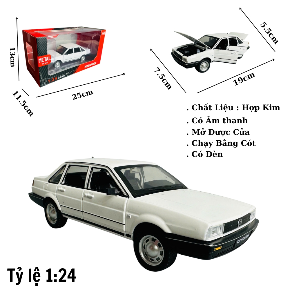 Mô Hình xe Volkwagen Satana trắng tỉ lệ 1:24 Hợp kim có thể mở cửa - bánh sau chạy cót - Dài 19cm - cao 5.5cm - nặng 600gram - Figure Oto - FULL BOX : box màu - SKU : oto394 - K66-T3-S8