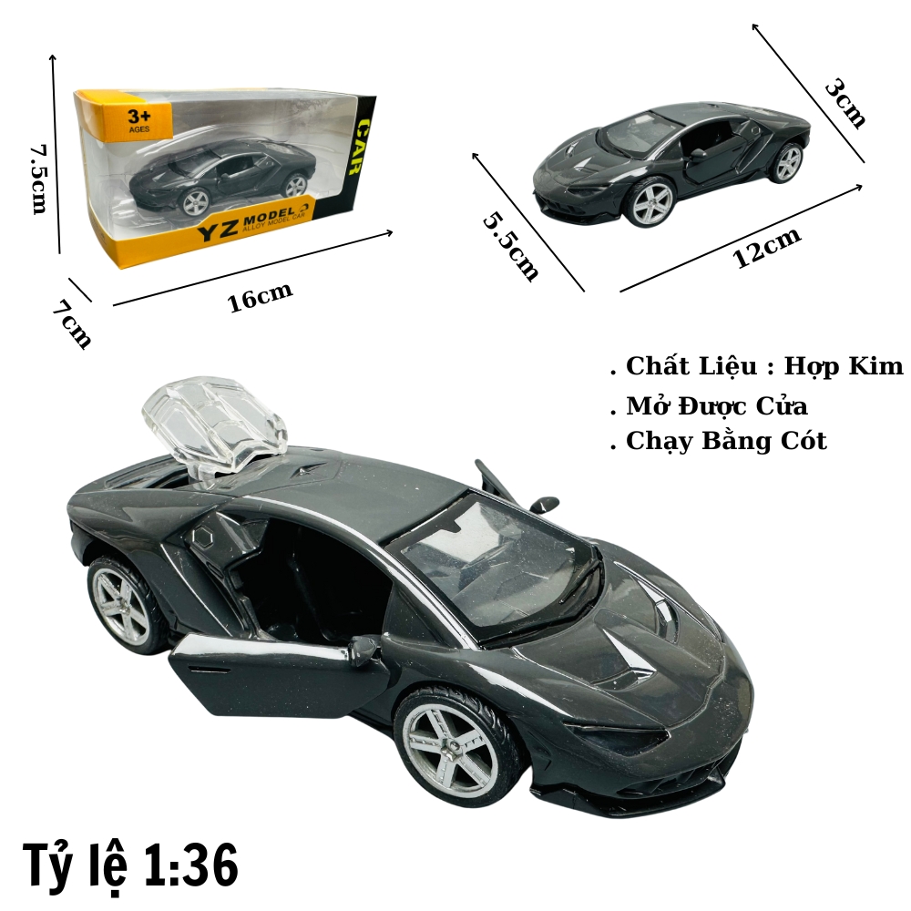 Mô Hình xe lambor đen tỉ lệ 1:36 Hợp kim có thể mở cửa - bánh sau chạy cót - Dài 12cm - rộng 5.5cm - cao 3cm nặng : 200gram - FULL BOX : box màu SKU : oto183 - K63-T1-S9