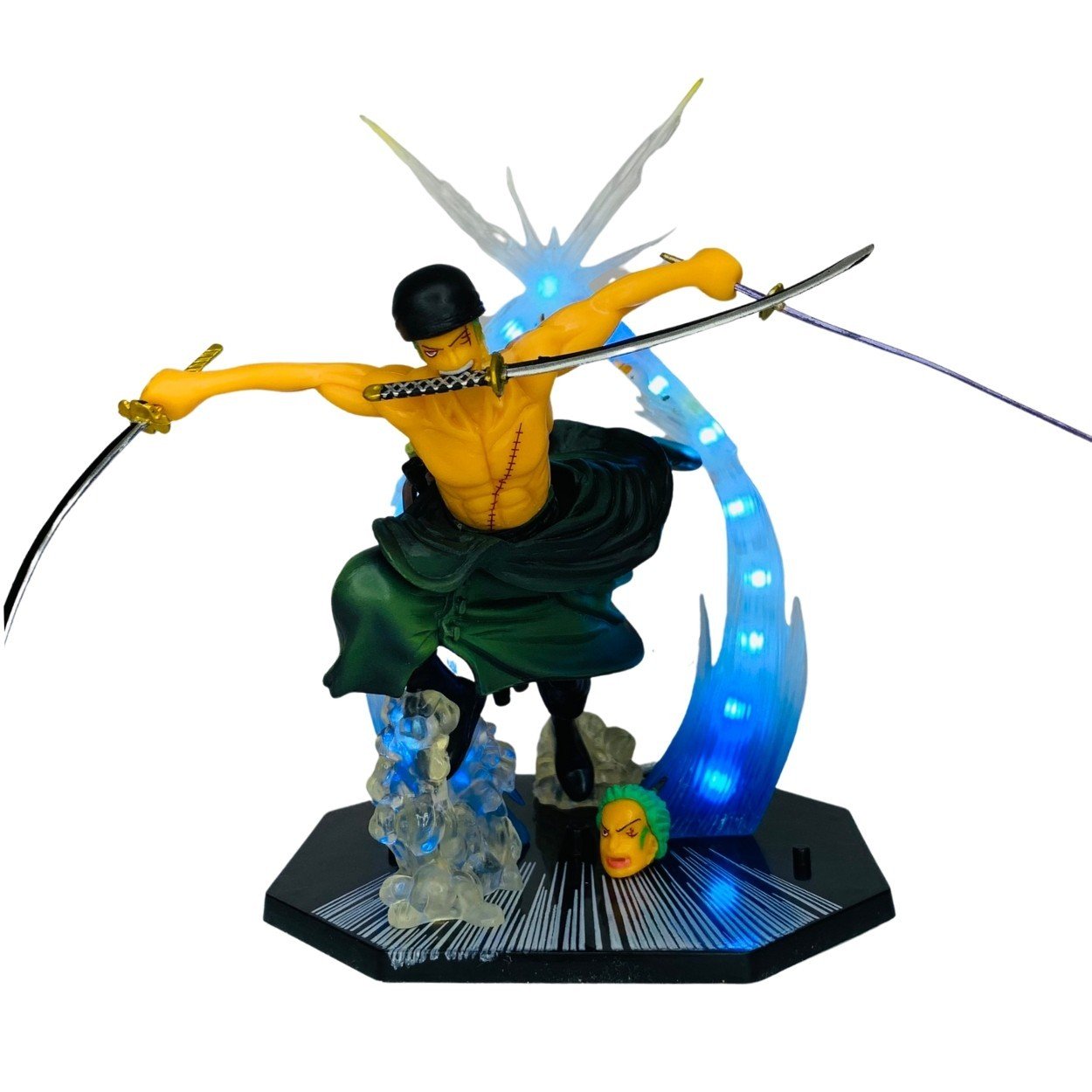 Mô hình OnePiece Zoro có 2 đầu  đế không có chữ có led USB - Bộ FZ - One Piece - No Box - K12-T2-S2