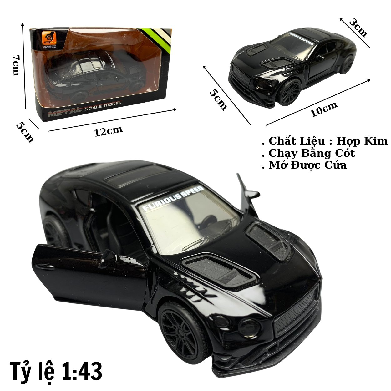 Mô Hình xe Bentley GT Màu Đen tỉ lệ 1:43 Hợp kim có thể mở cửa - bánh sau chạy cót - Dài 10cm - cao 3cm - nặng 200gram - Figure Oto - FULL BOX : oto3 - K69-T1-S2