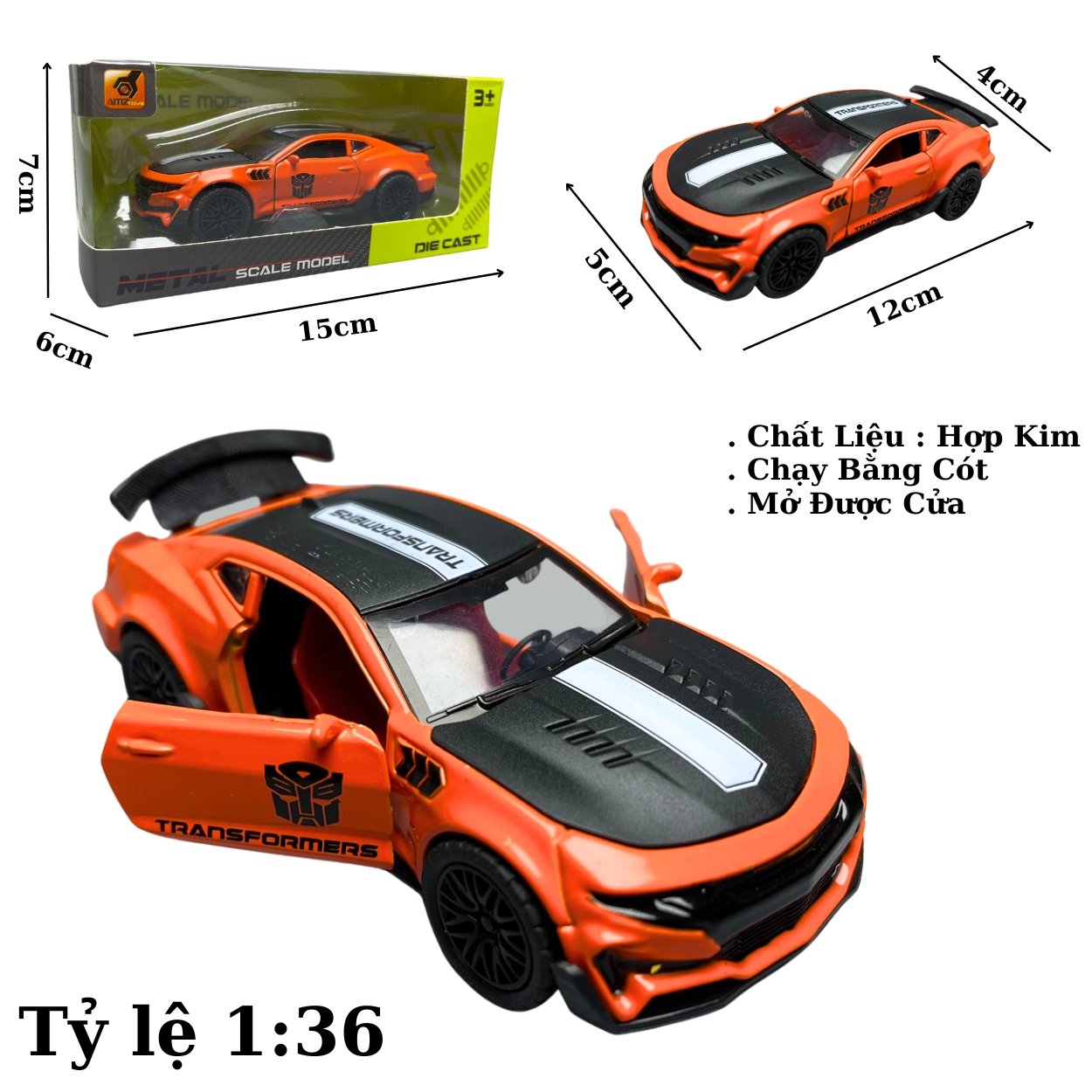 Mô Hình xe Chevrolet màu cam tỉ lệ 1:36 Hợp kim có thể mở cửa - bánh sau chạy cót - Dài 12cm - rộng 5cm - cao 4cm nặng : 200gram - FULL BOX : box màu - K64-T1-S2