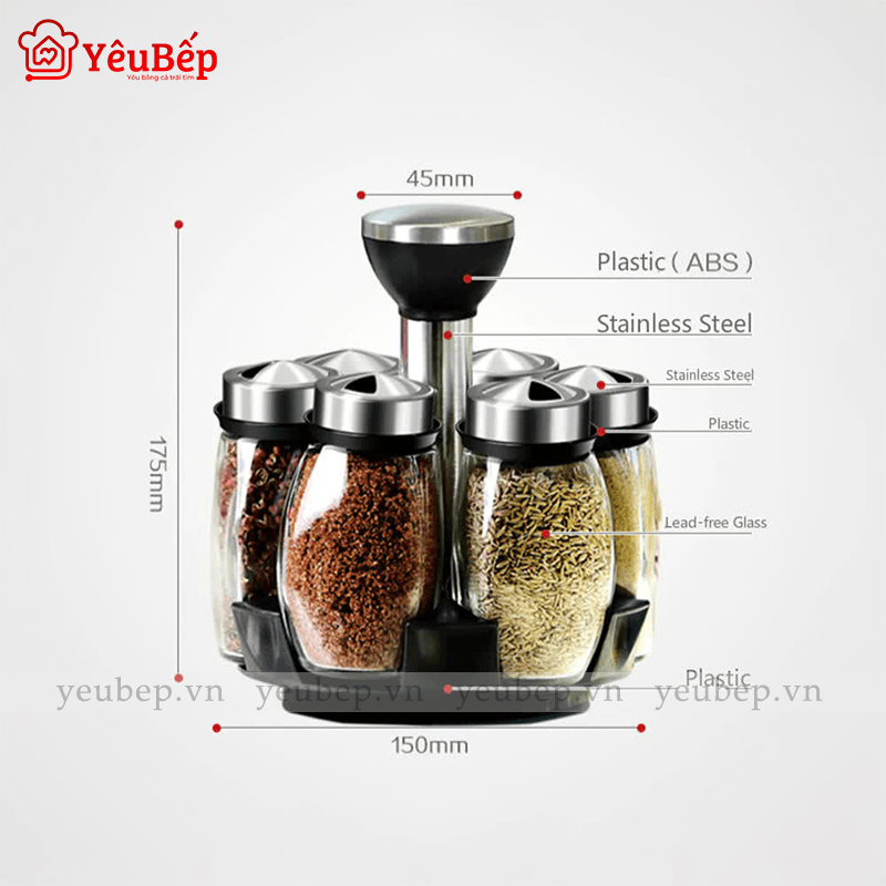 Set 6 Lọ Gia Vị Kèm Giá Đỡ Xoay 360 độ