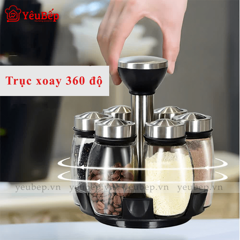 Set 6 Lọ Gia Vị Kèm Giá Đỡ Xoay 360 độ