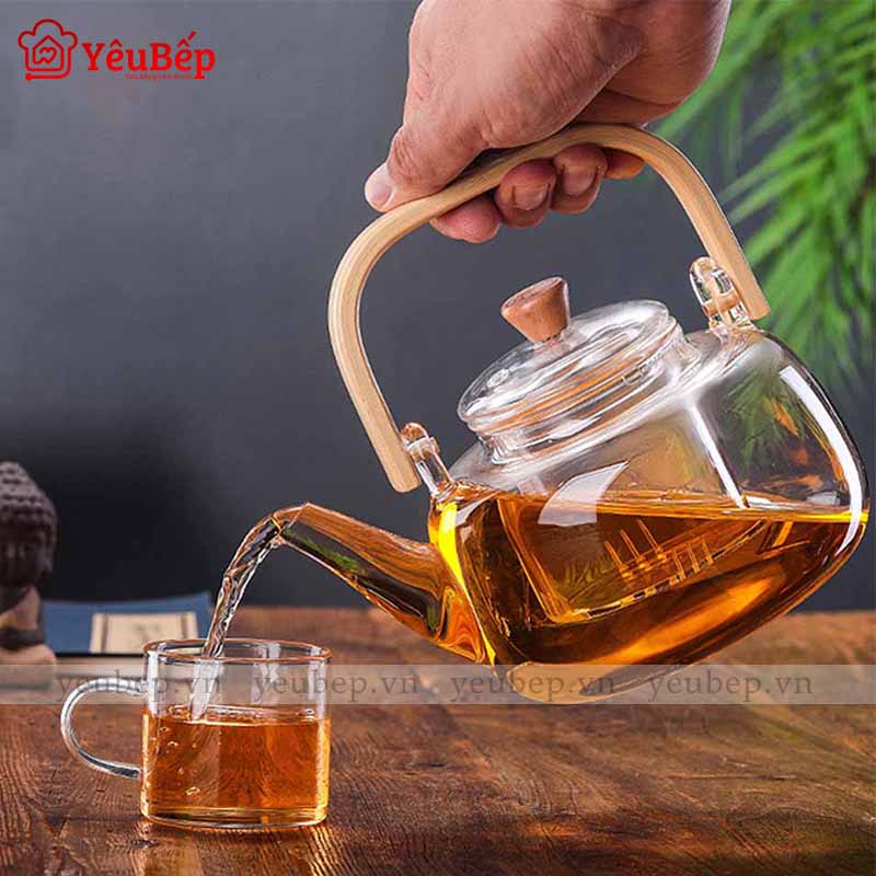 Ấm Thuỷ Tinh Pha Trà Hoa Có Đế Đốt Nến