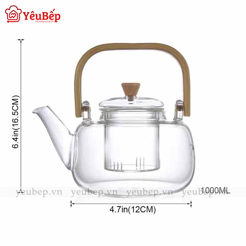 Ấm Thuỷ Tinh Pha Trà Hoa Có Đế Đốt Nến