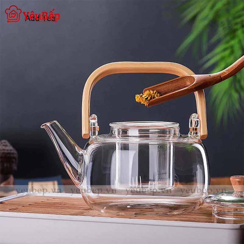 Ấm Thuỷ Tinh Pha Trà Hoa Có Đế Đốt Nến