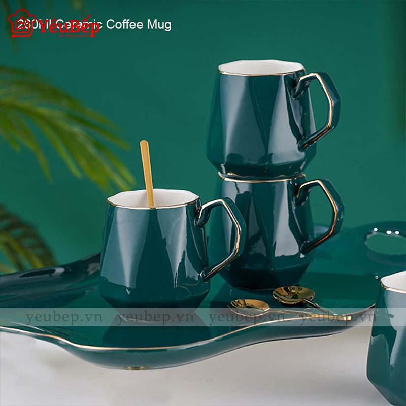 Bộ Ấm Trà Bằng Sứ Tráng Men, Màu Xanh Ngọc Lục Bảo Cao Cấp