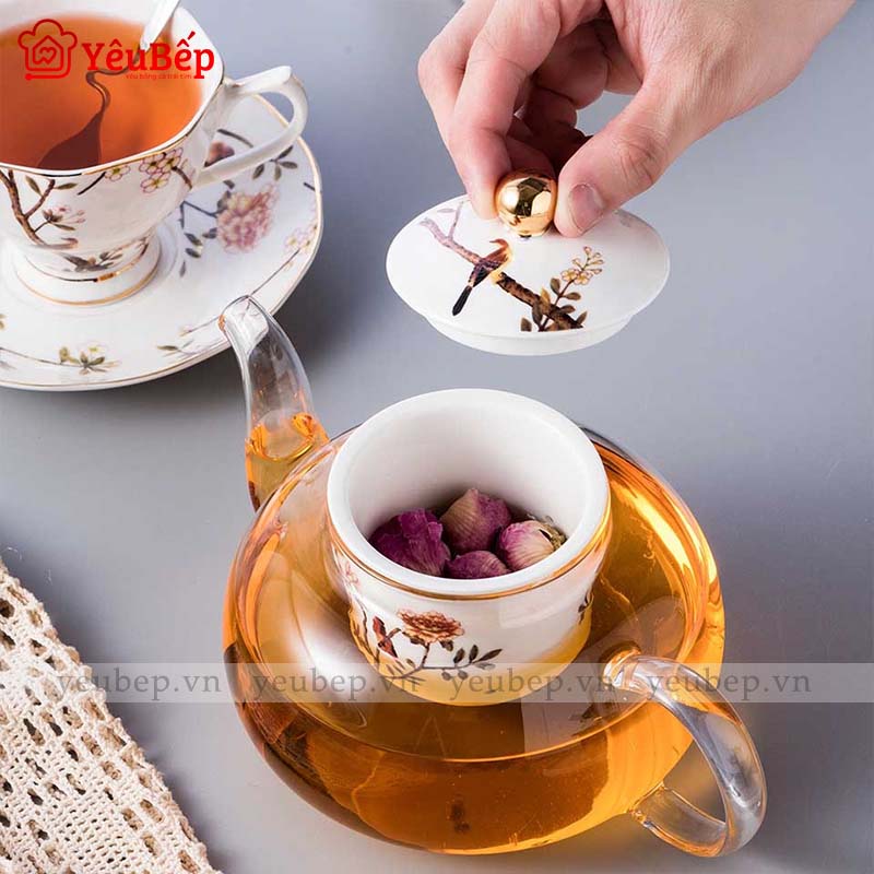 Bộ Ấm Trà Bằng Sứ Kèm Bếp Nến Sang Trọng
