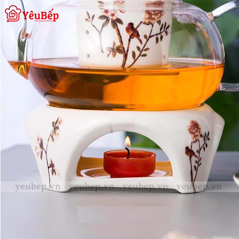 Bộ Ấm Trà Bằng Sứ Kèm Bếp Nến Sang Trọng