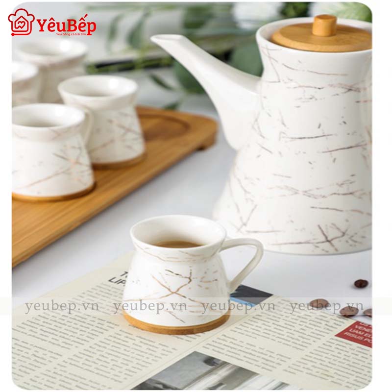 Bộ ấm trà phong cách Bắc Âu bằng sứ tráng men cao cấp