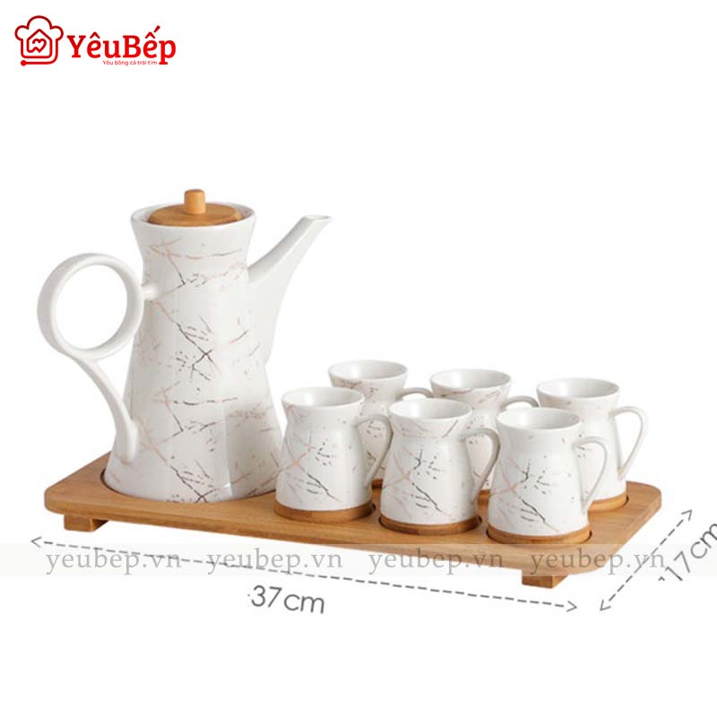 Bộ ấm trà phong cách Bắc Âu bằng sứ tráng men cao cấp