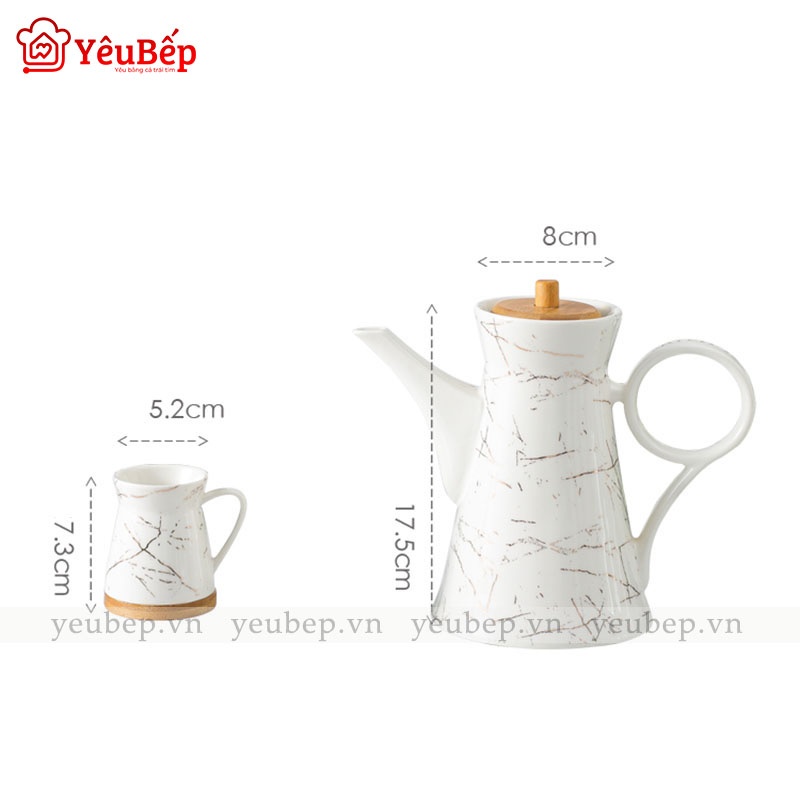 Bộ ấm trà phong cách Bắc Âu bằng sứ tráng men cao cấp