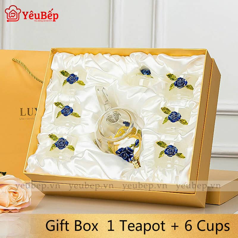 Bộ Bình Trà Hoa Bằng Thủy Tinh Dùng Làm Quà Tặng Sang Trọng