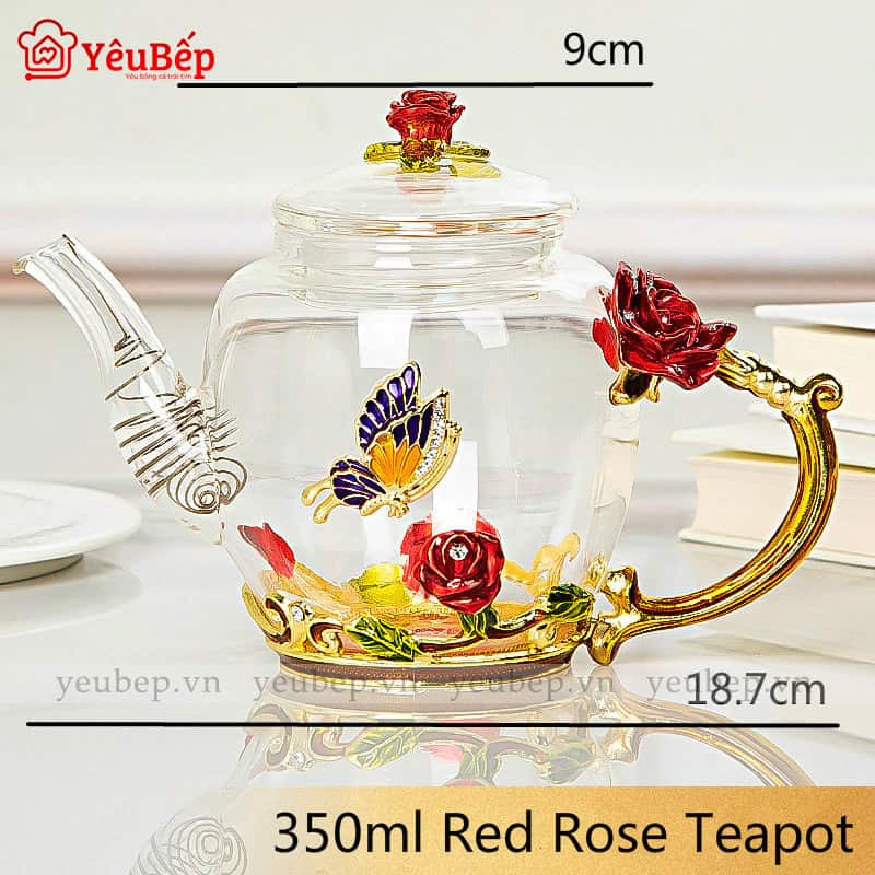 Bộ Bình Trà Hoa Bằng Thủy Tinh Dùng Làm Quà Tặng Sang Trọng