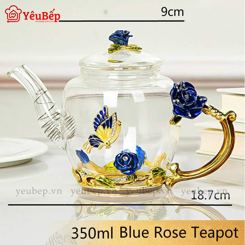 Bộ Bình Trà Hoa Bằng Thủy Tinh Dùng Làm Quà Tặng Sang Trọng