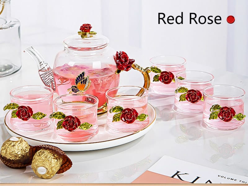 Bộ Bình Trà Hoa Bằng Thủy Tinh Dùng Làm Quà Tặng Sang Trọng