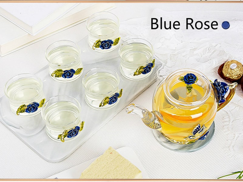 Bộ Bình Trà Hoa Bằng Thủy Tinh Dùng Làm Quà Tặng Sang Trọng