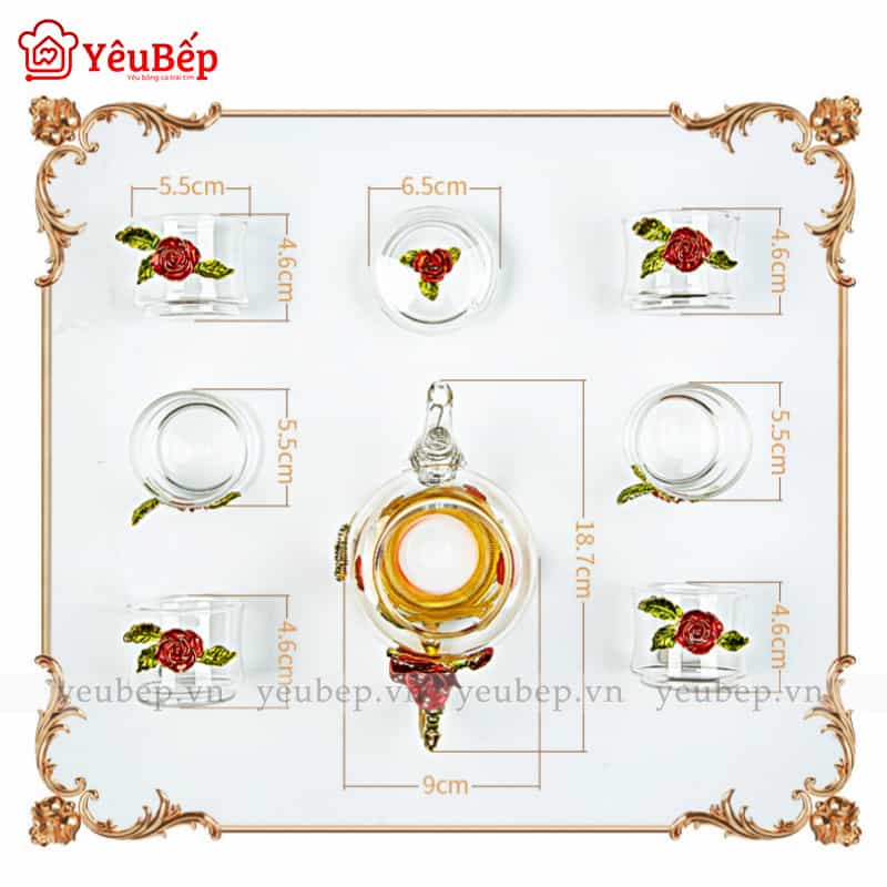 Bộ Bình Trà Hoa Bằng Thủy Tinh Dùng Làm Quà Tặng Sang Trọng