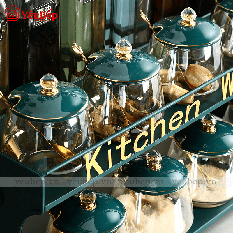 Bộ Hũ Gia Vị Kitchen Ware Thuỷ Tinh Phong Cách Châu Âu Sang Trọng