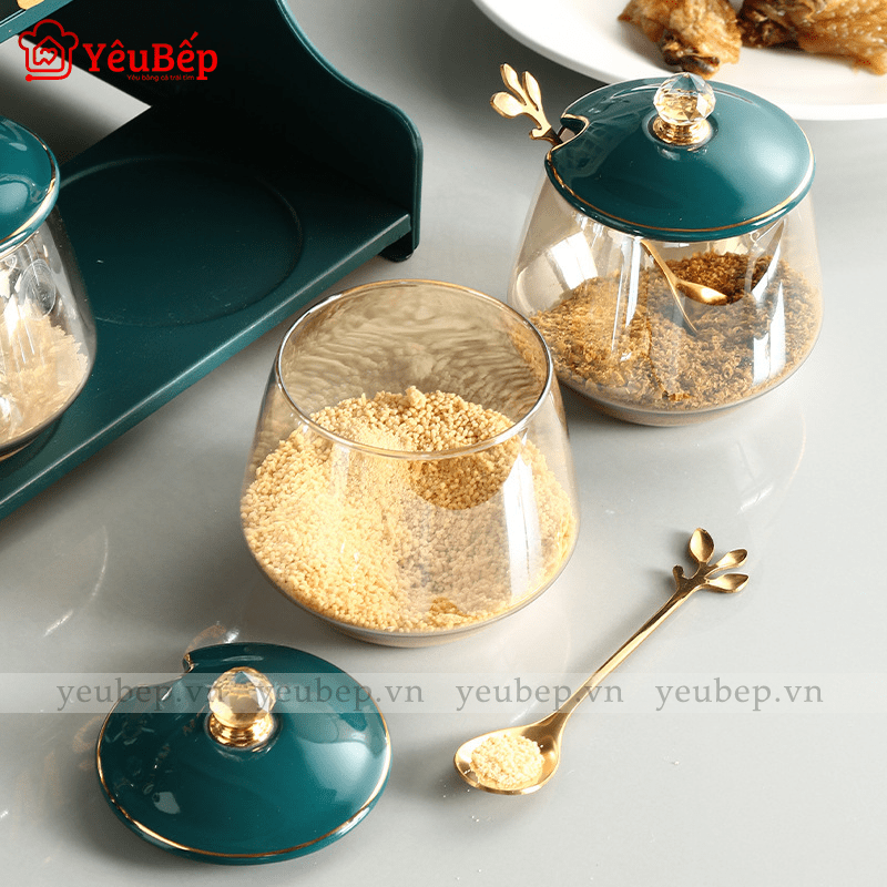 Bộ Hũ Gia Vị Kitchen Ware Thuỷ Tinh Phong Cách Châu Âu Sang Trọng