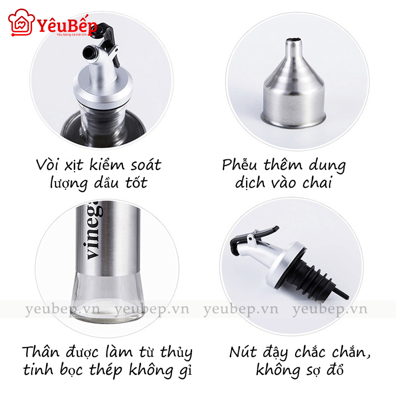 Chai Đựng Dầu Ăn, Nước Mắm, Đựng Gia Vị Bằng Thủy Tinh Bọc Inox 300ml