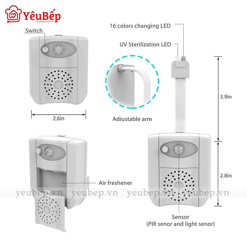 Đèn Cảm Biến 8 Màu Diệt Khuẩn Bằng Tia Cực Tím Gắn Bồn Cầu Tiện Lợi