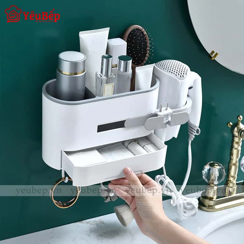 Giá Để Máy Sấy Tóc Kèm Đồ Trang Điểm Dán Tường