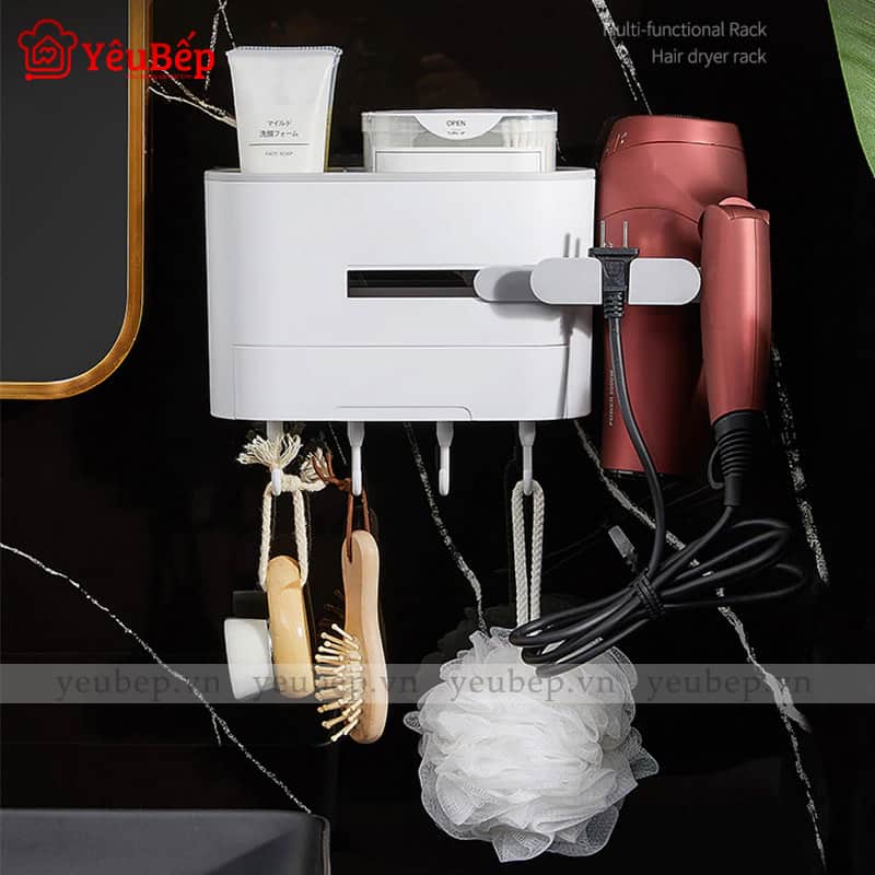 Giá Để Máy Sấy Tóc Kèm Đồ Trang Điểm Dán Tường