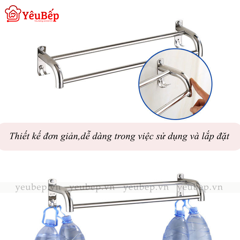 Giá Treo Khăn Phòng Tắm Inox 304 2 Tầng, Dán Tường Tiện Lợi