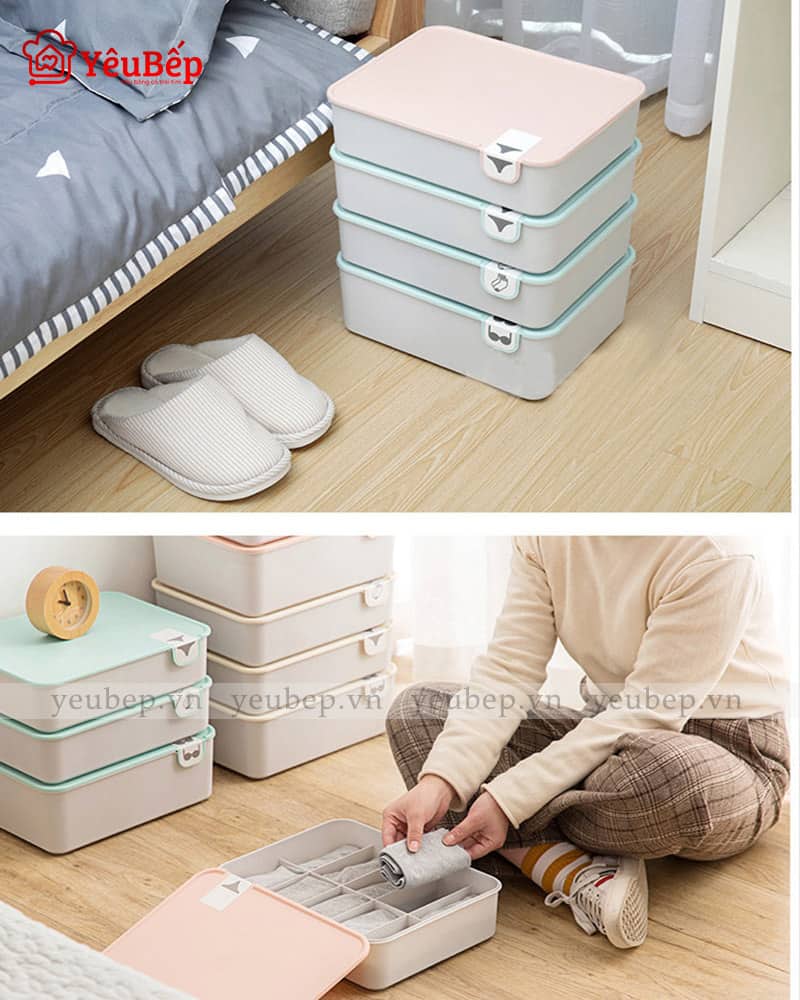Hộp Bảo Quản Đồ Lót, Tất Bằng Nhựa Gọn Gàng Tủ Quần Áo