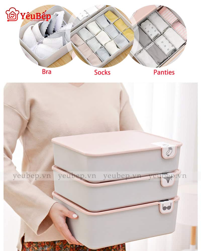 Hộp Bảo Quản Đồ Lót, Tất Bằng Nhựa Gọn Gàng Tủ Quần Áo