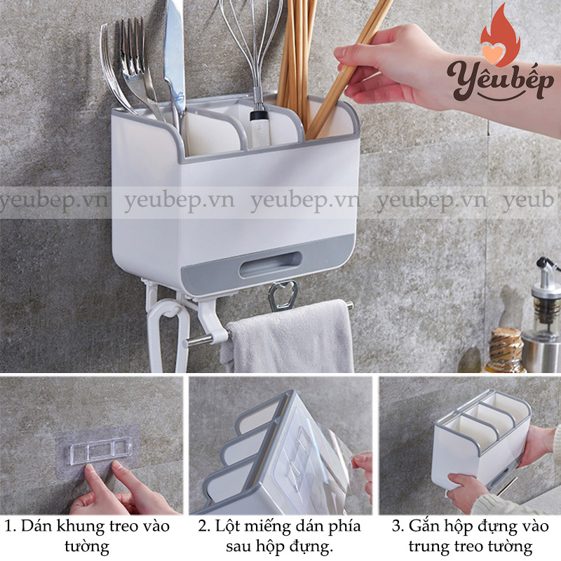 Kệ Đựng Đũa Muỗng Dao Treo Tường Thông Minh Bằng Nhựa ABS