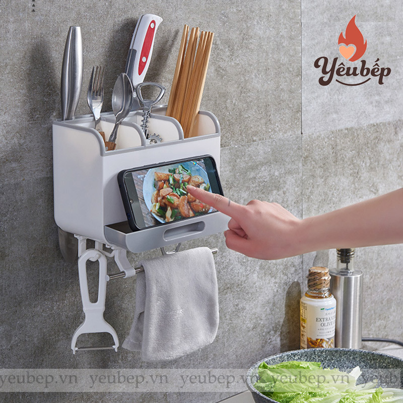 Kệ Đựng Đũa Muỗng Dao Treo Tường Thông Minh Bằng Nhựa ABS