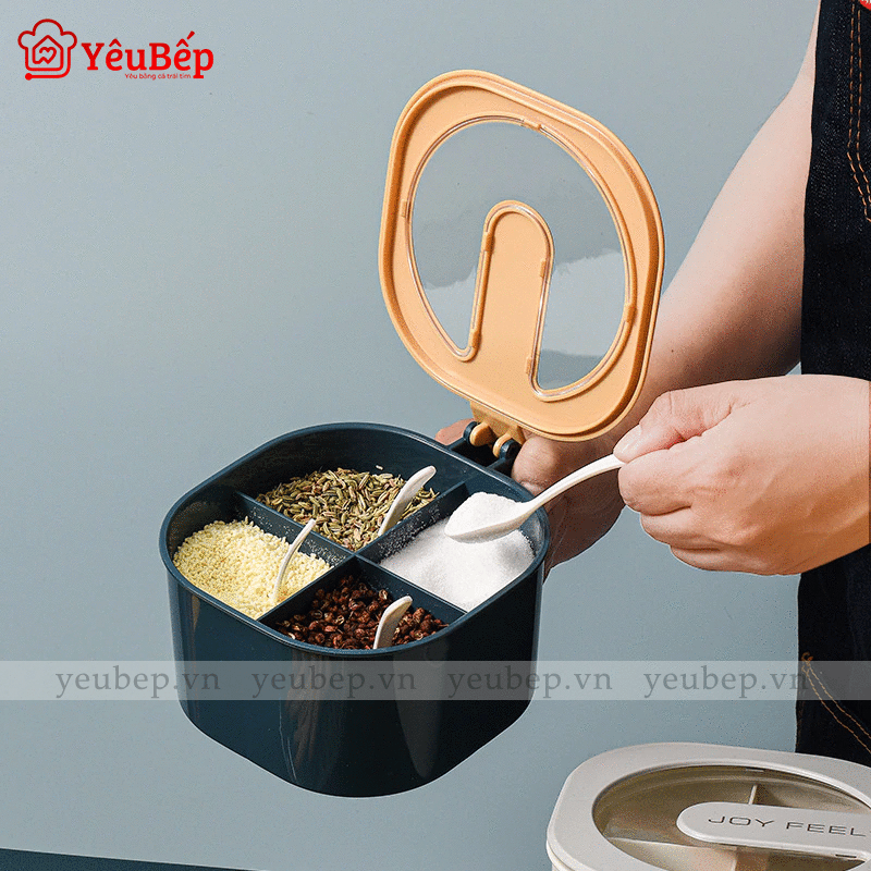 Hộp Đựng Gia Vị 4 Ngăn Bằng Nhựa Có Nắp Đậy, Tiện Lợi