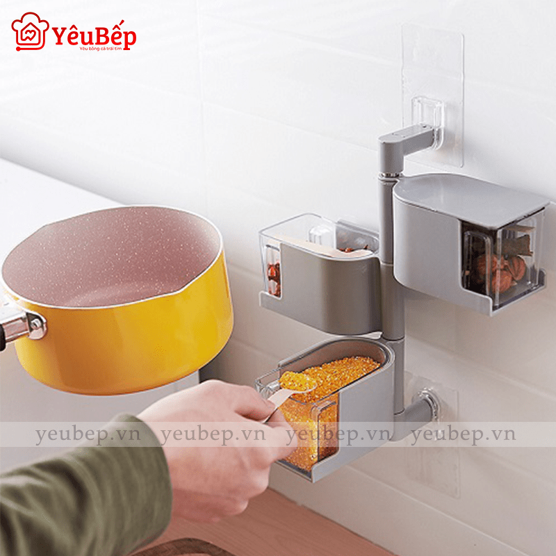 Hộp Đựng Gia Vị Dán Tường, Xoay 360 Độ, Tiết Kiệm Không Gian
