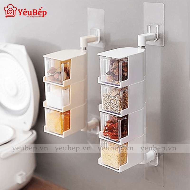 Hộp Đựng Gia Vị Dán Tường, Xoay 360 Độ, Tiết Kiệm Không Gian