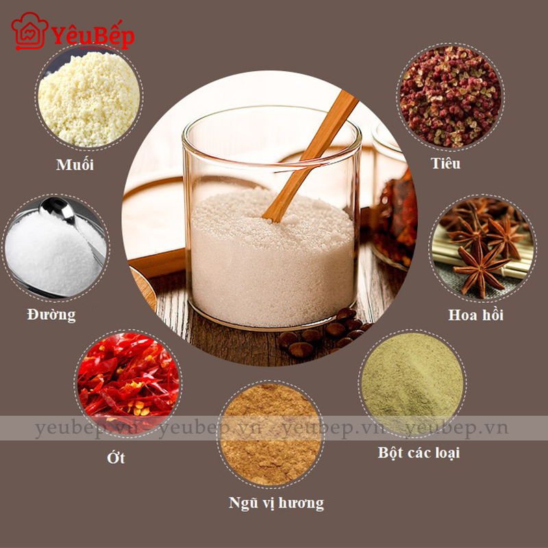 Bộ Hũ Đựng Gia Vị Thuỷ Tinh, Có Nắp Đậy Kèm Muỗng Bằng Gỗ, Cao Cấp