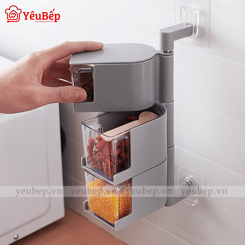Hộp Đựng Gia Vị Dán Tường, Xoay 360 Độ, Tiết Kiệm Không Gian