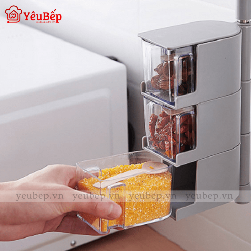 Hộp Đựng Gia Vị Dán Tường, Xoay 360 Độ, Tiết Kiệm Không Gian